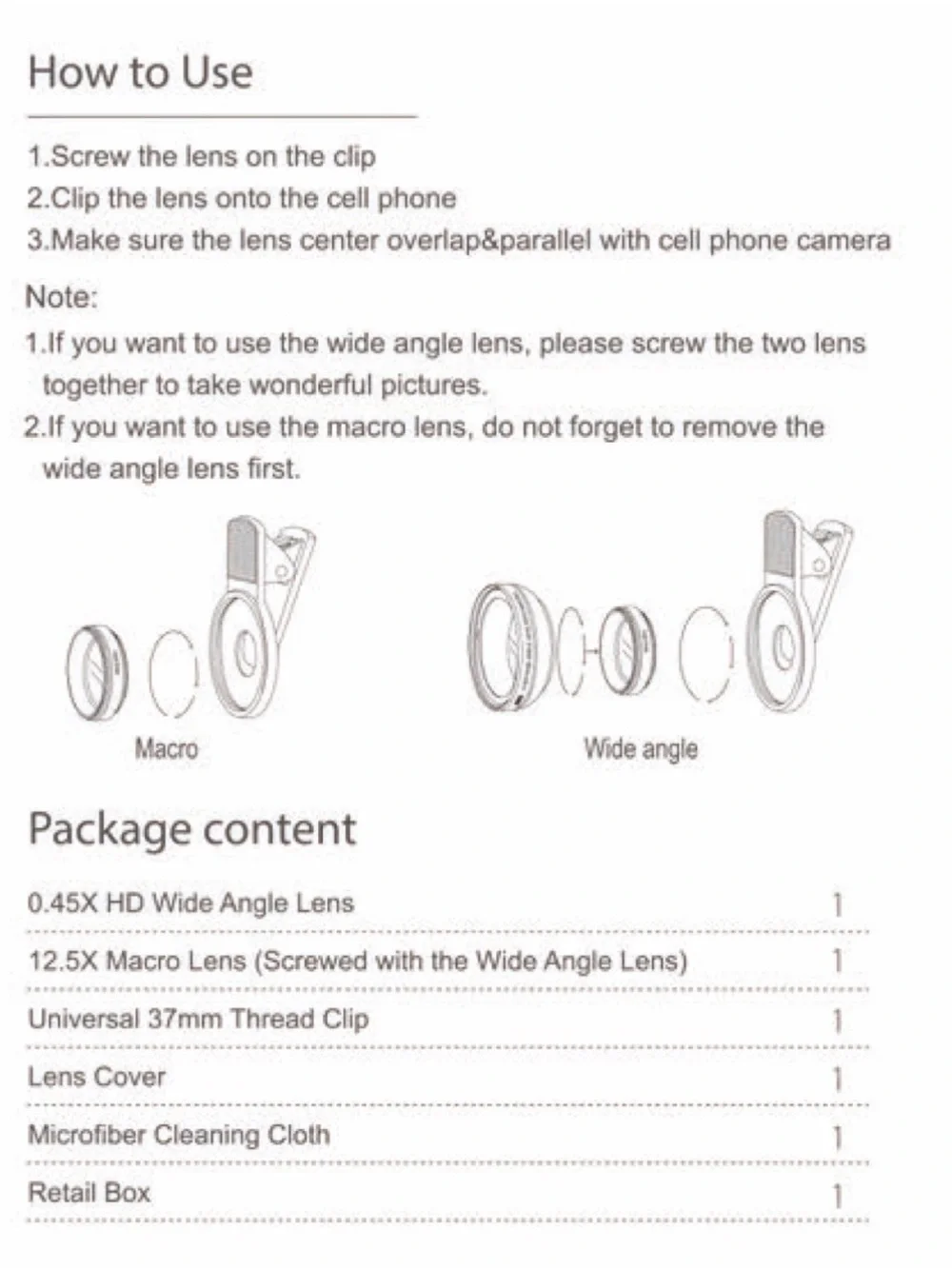 Phone Camera Lenses - Macro & Wide Angle with Phone Clip